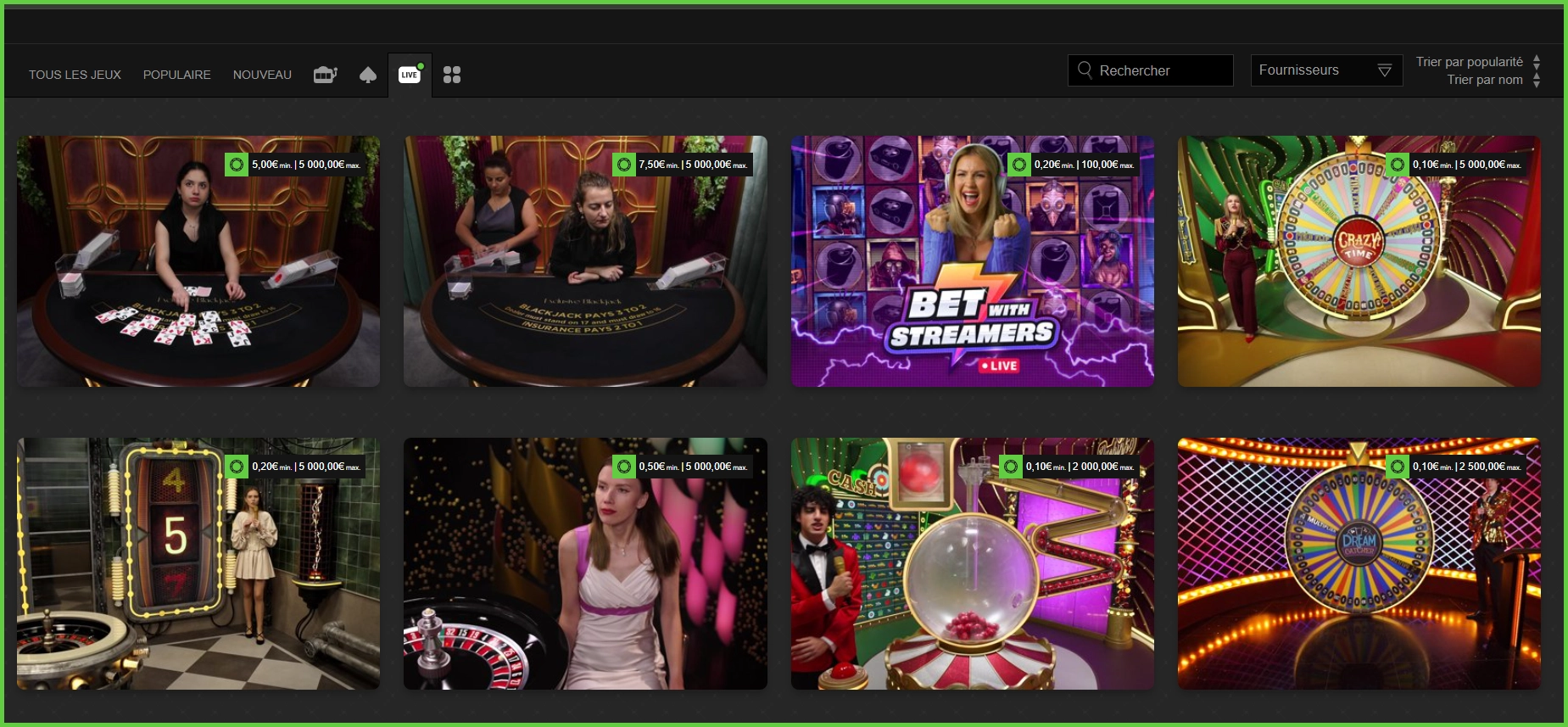 Tous les jeux de table en direct en un coup d’œil chez Winoui